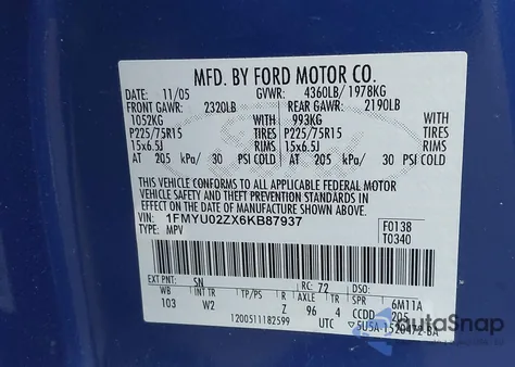 2006 Ford Escape Xls/Xls Manual from USA, damaged, VIN 1FMYU02ZX6KB87937